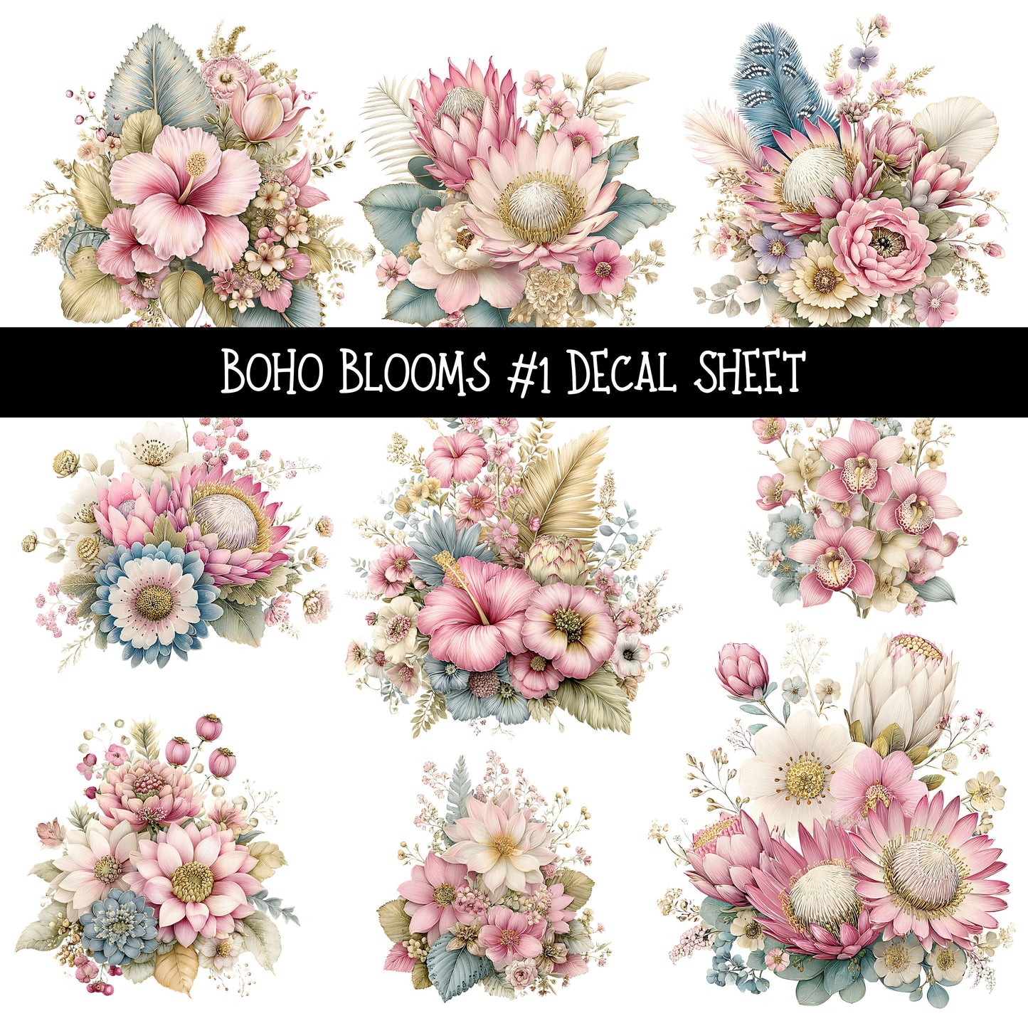 Boho Blooms UV DTF Decal sheets 2 design Options available
