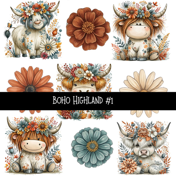 Boho Highland UV DTF Decal sheets 2 Designs available