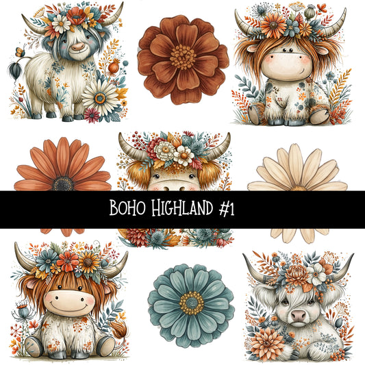 Boho Highland UV DTF Decal sheets 2 Designs available