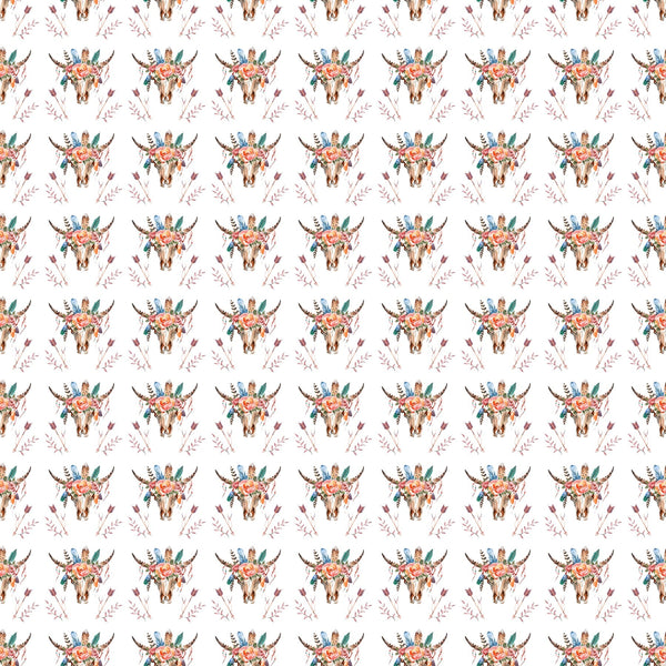 Boho Skulls And Flowers - Adhesive Vinyl 12x12 Sheet
