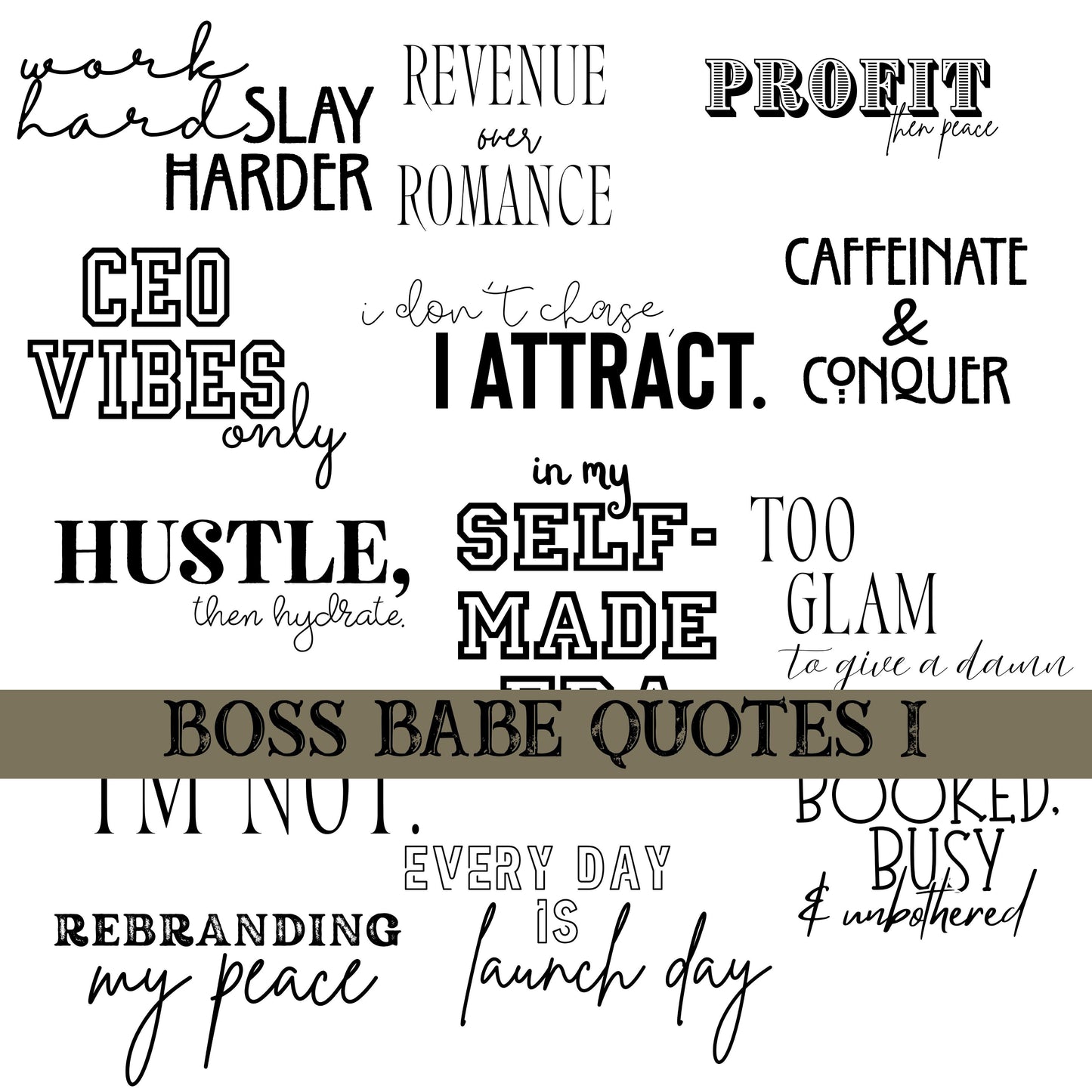 Boss babe Quotes UV DTF Decal Sheets 10 sheet Designs