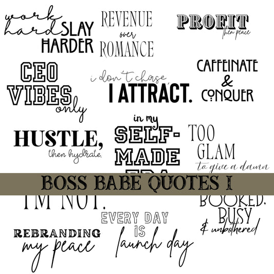 Boss babe Quotes UV DTF Decal Sheets 10 sheet Designs