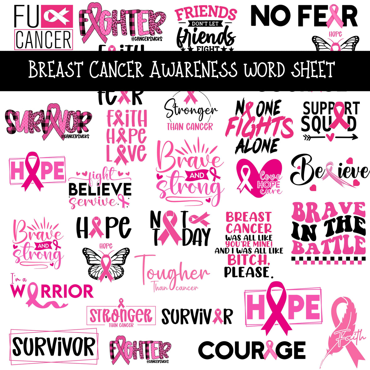 Breast Cancer Awareness words UV DTF Decal sheet – 3D Undercover