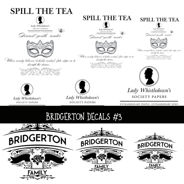 Bridgerton UV DTF Decal sheets 3 designs