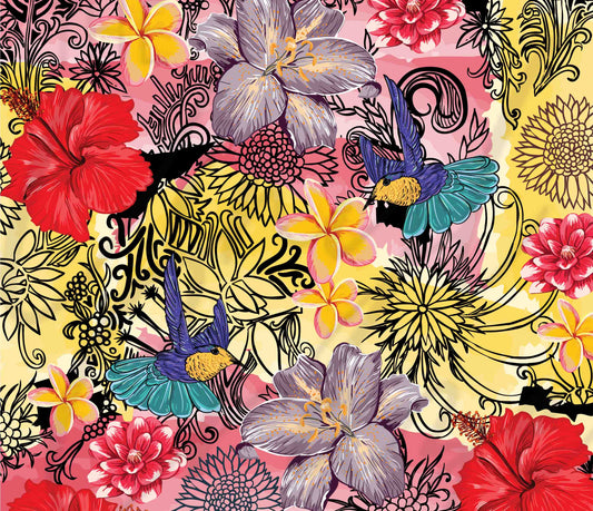 Bright Floral Hummingbirds - Adhesive Vinyl Wrap