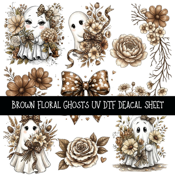 Brown Floral Ghost UV DTF Decal sheets