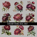 Burgundy Peonies UV DTF Decal sheets