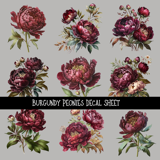 Burgundy Peonies UV DTF Decal sheets