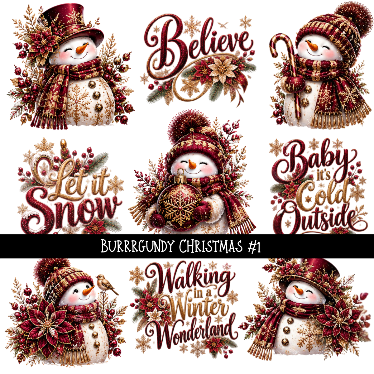 Burrrgundy Christmas - UV DTF Decal sheets 7 Designs available