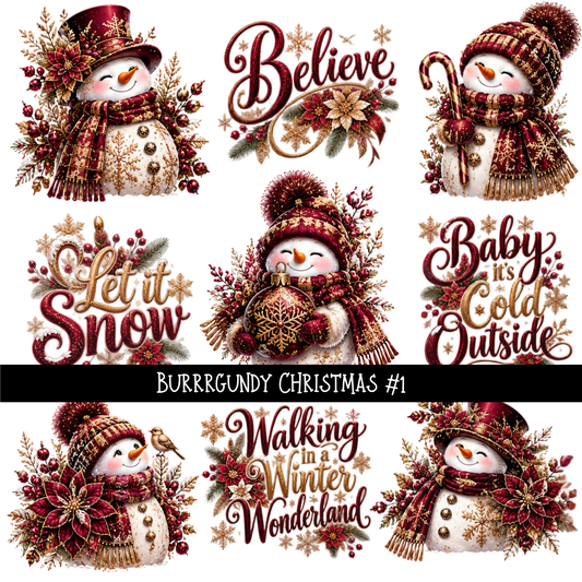 Burrrgundy Christmas - UV DTF Decal sheets 7 Designs available