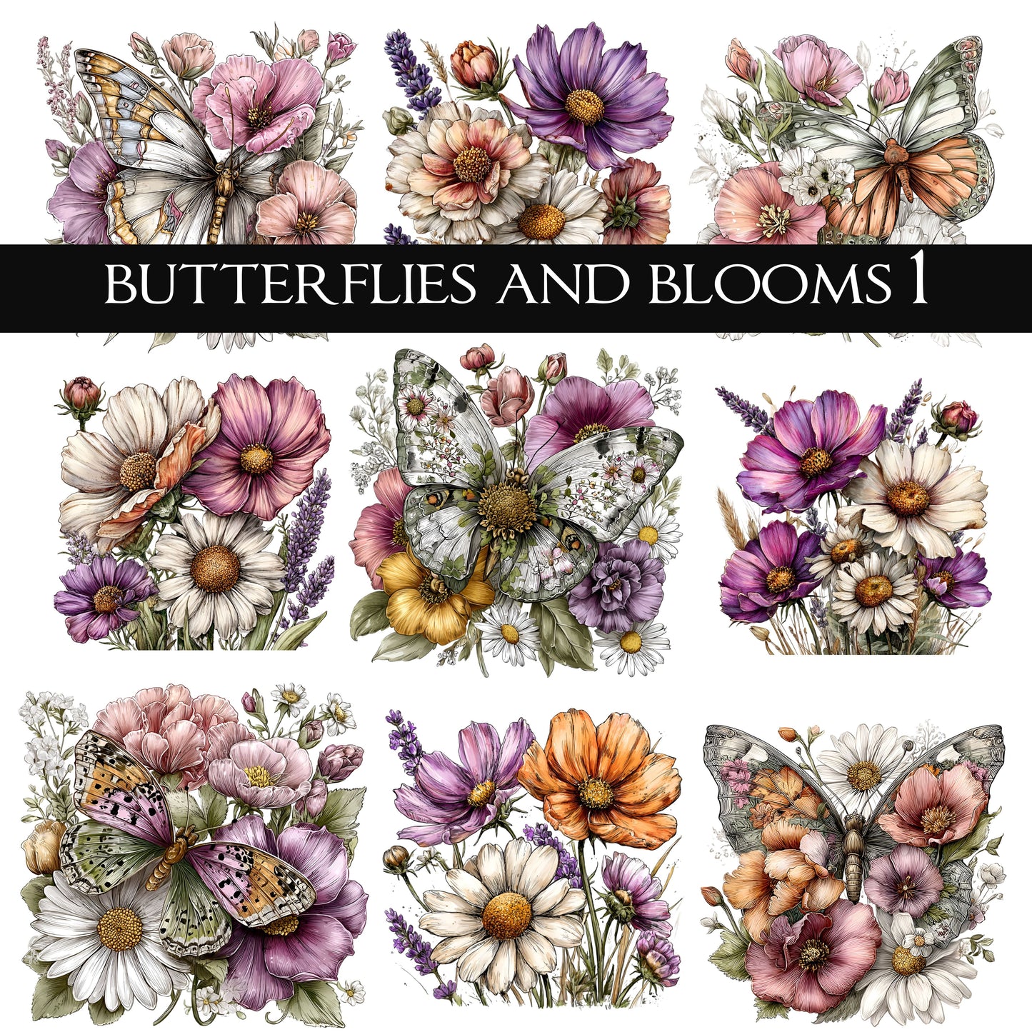 Butterflies and Blooms UV DTF Decal Sheets 2 design options