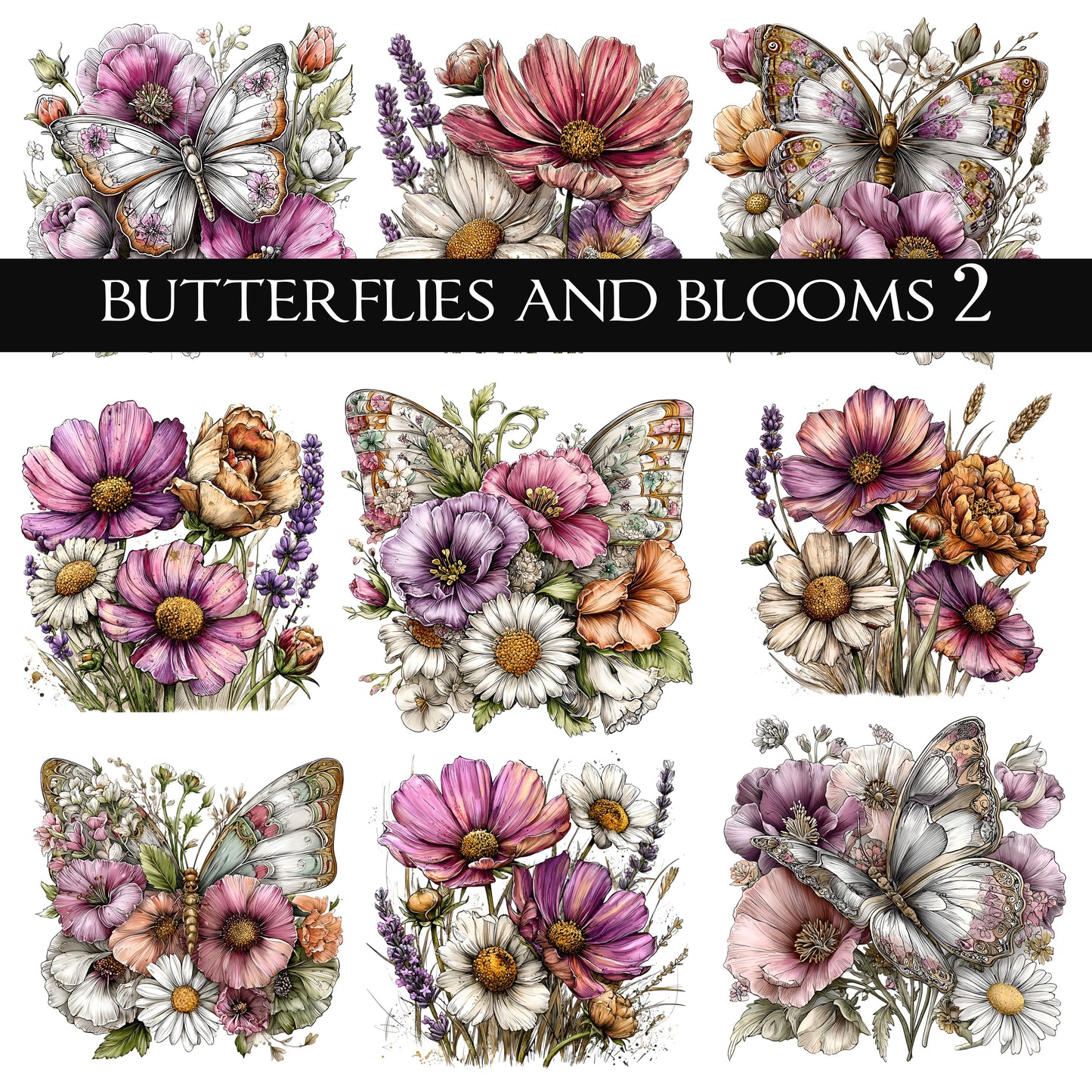 Butterflies and Blooms UV DTF Decal Sheets 2 design options