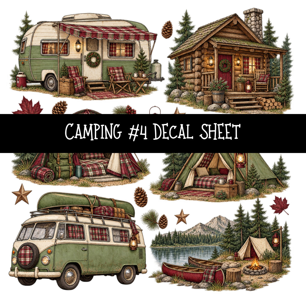 Camping UV DTF Decal sheets 11 Designs available