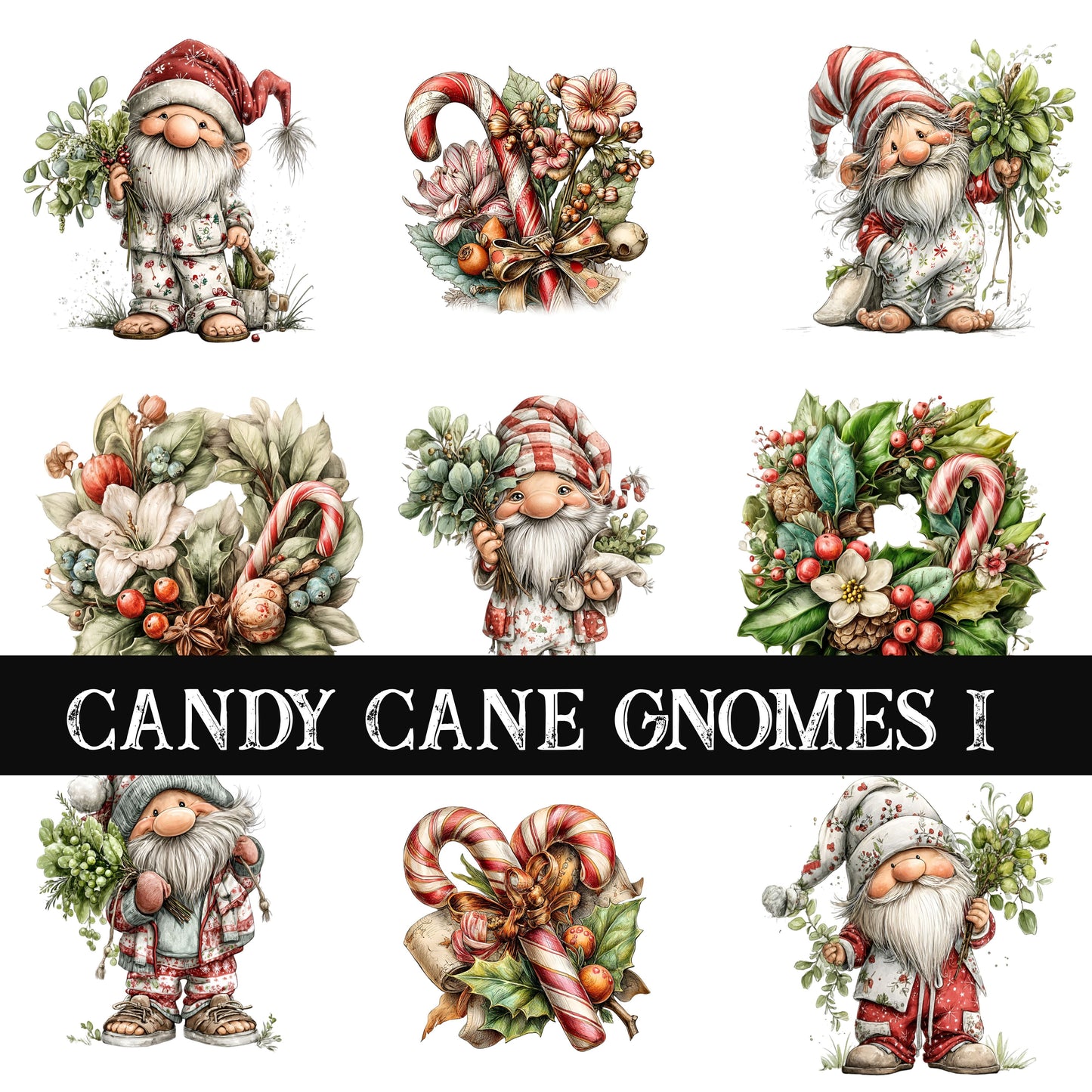 Candy Cane Gnomes Collection UV DTF Decal Sheets 7 Design sheets