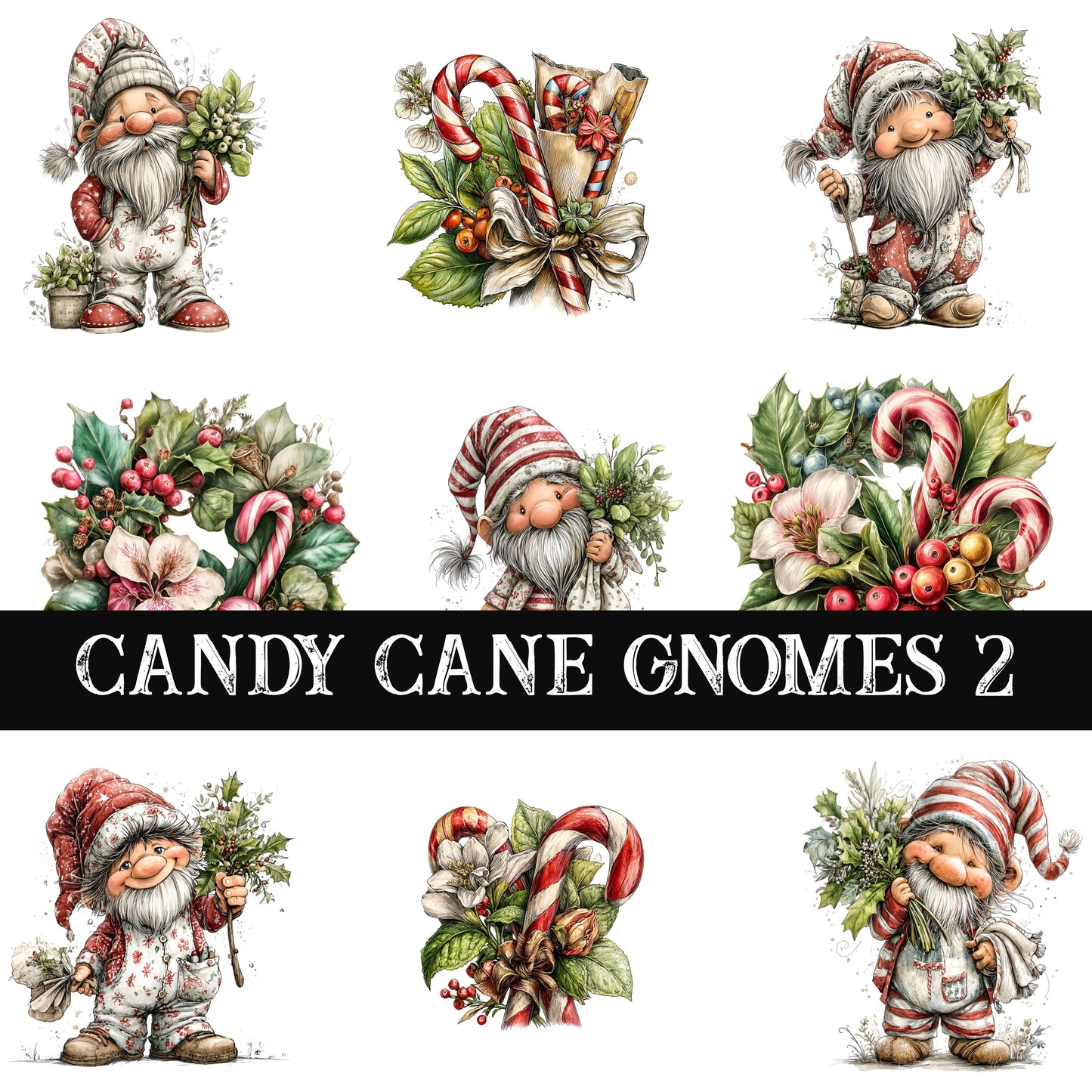 Candy Cane Gnomes Collection UV DTF Decal Sheets 7 Design sheets