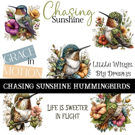 Chasing Sunshine Hummingbirds UV DTF Decal sheet