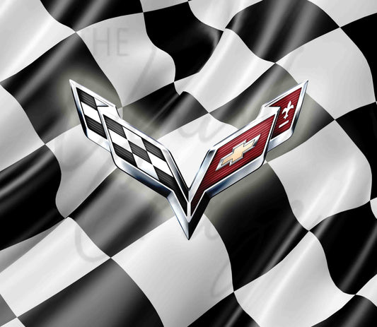 Checkered Flag Corvette - Adhesive Vinyl Wrap