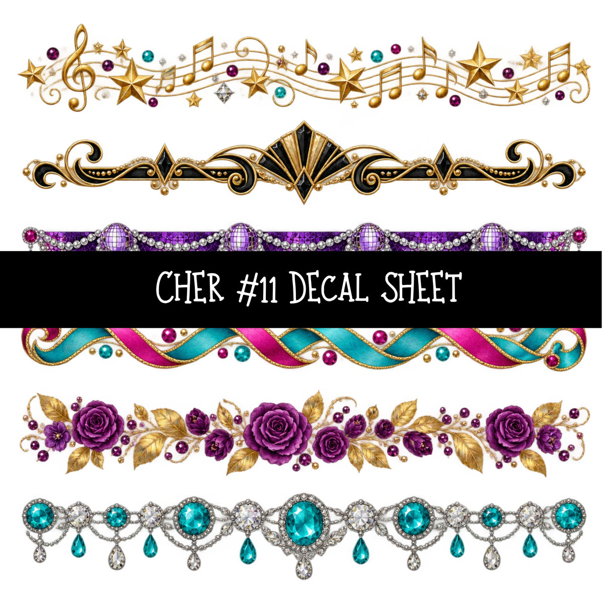 Cher UV DTF Decal sheets 12 Designs available