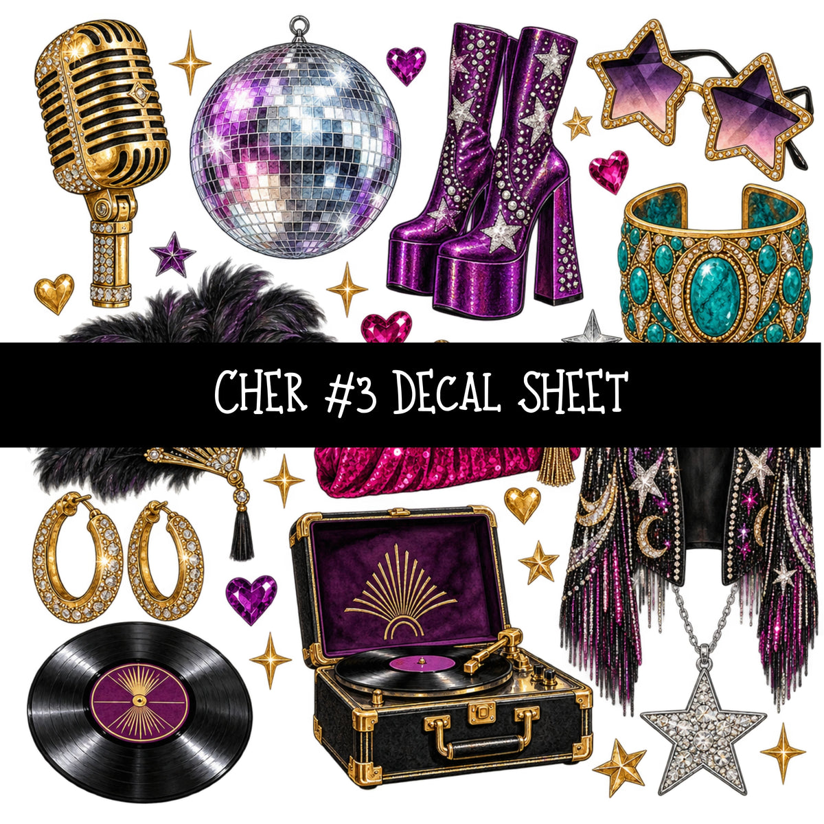 Cher UV DTF Decal sheets 12 Designs available
