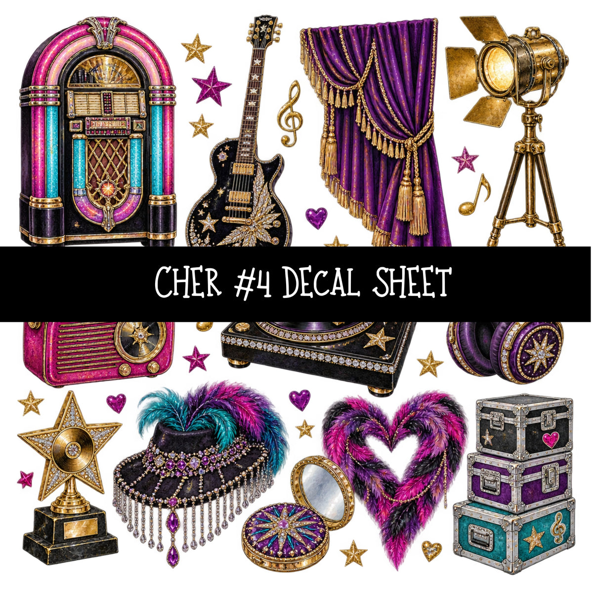 Cher UV DTF Decal sheets 12 Designs available
