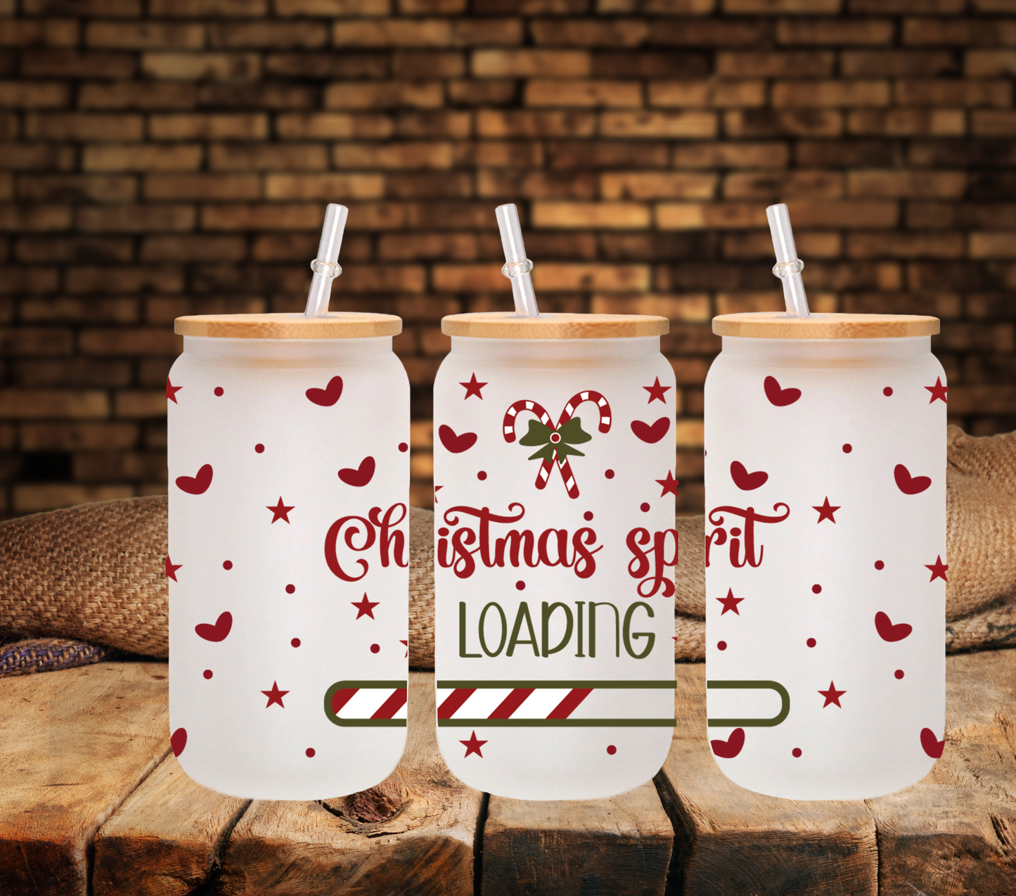 Christmas Spirit Loading 16oz UV DTF Libbey Wrap