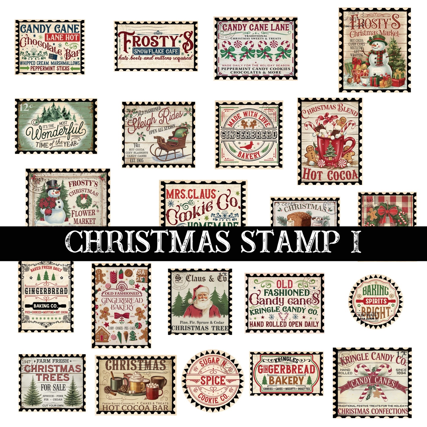 Christmas Stamp Collection UV DTF Decal Sheets 5 Design sheets