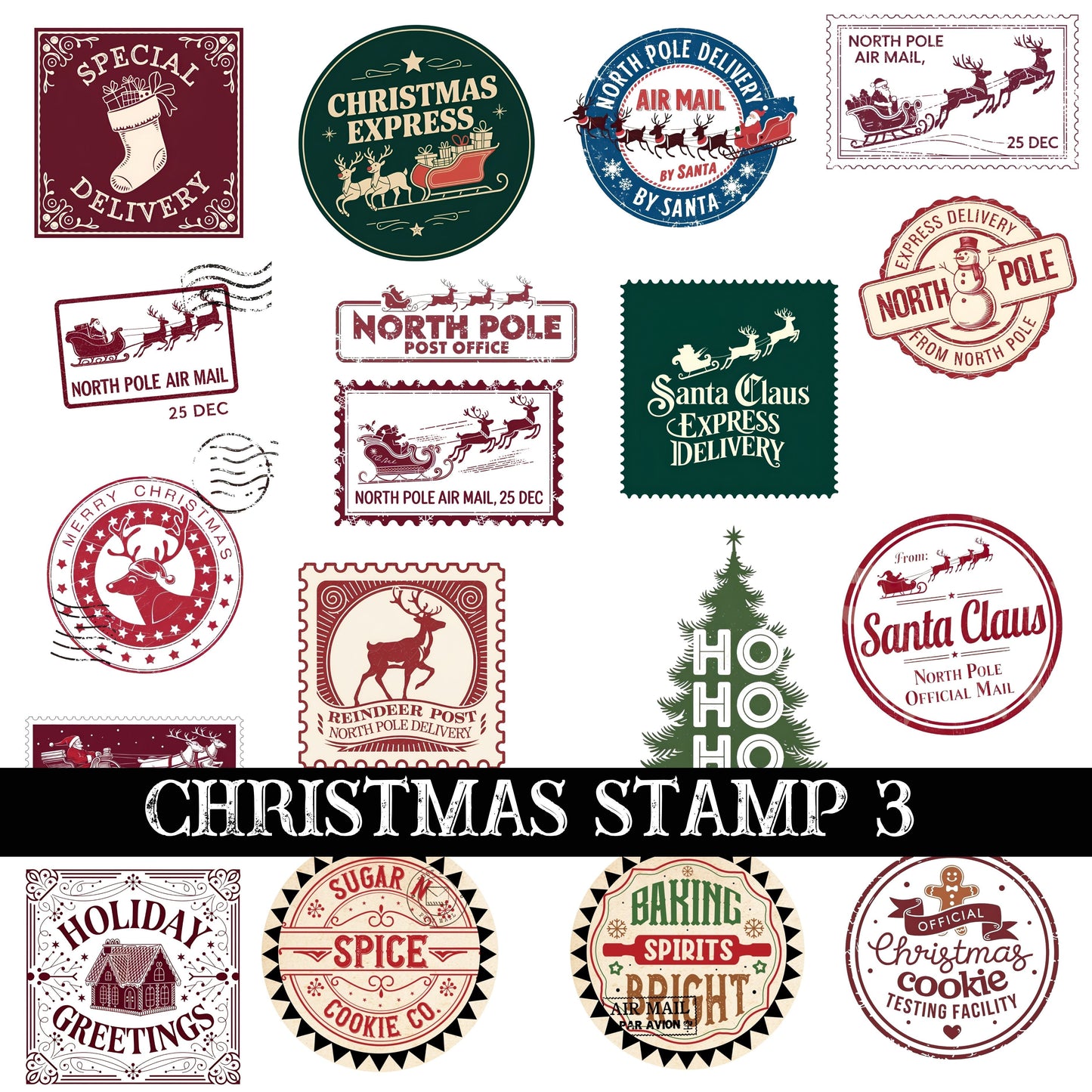 Christmas Stamp Collection UV DTF Decal Sheets 5 Design sheets