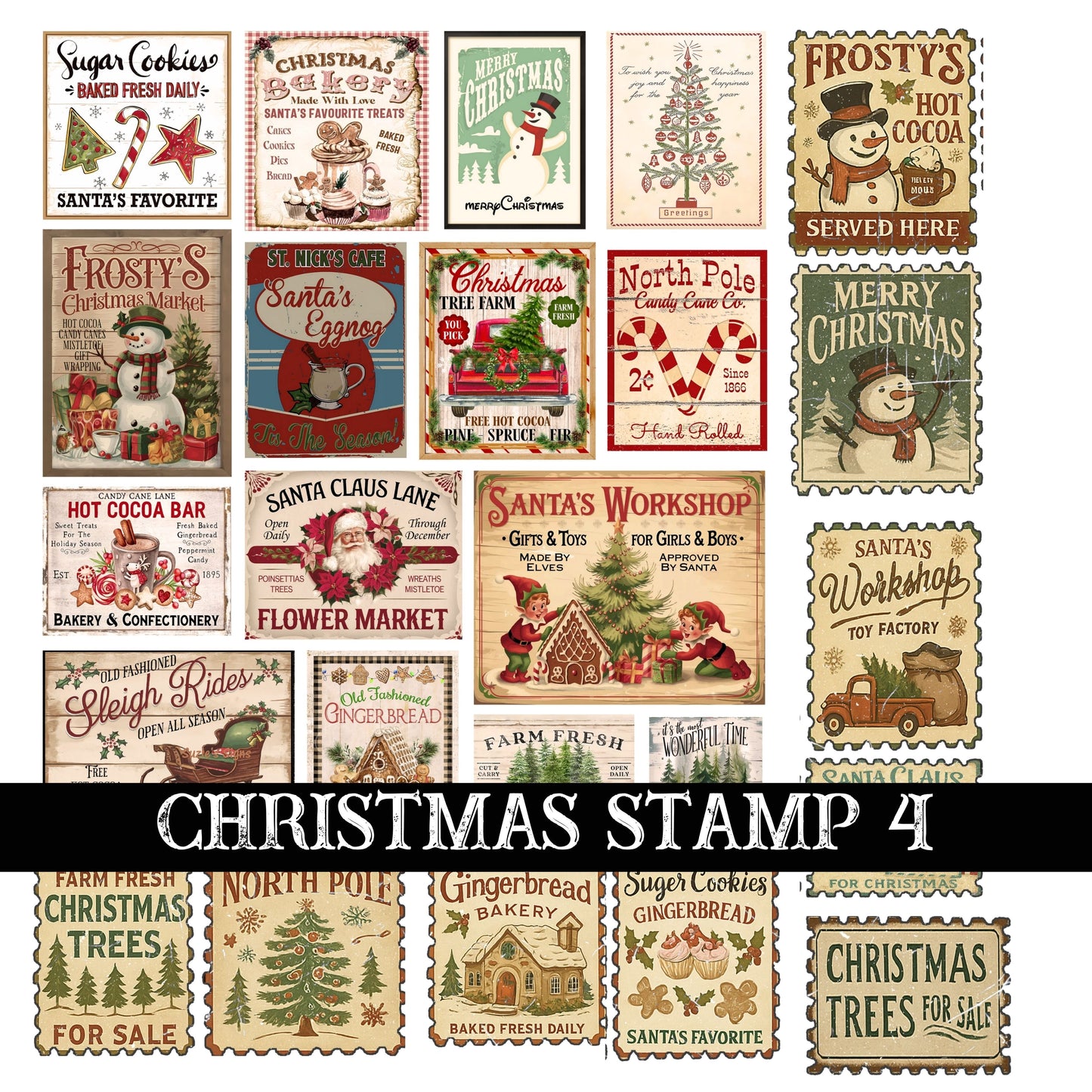 Christmas Stamp Collection UV DTF Decal Sheets 5 Design sheets