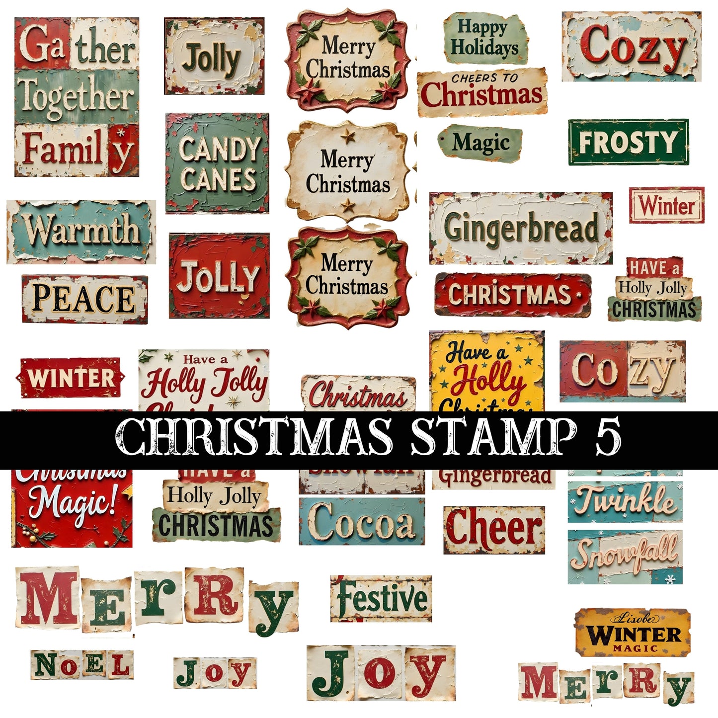 Christmas Stamp Collection UV DTF Decal Sheets 5 Design sheets