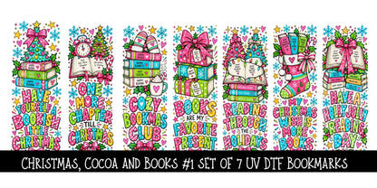 Christmas, Cocoa and Books  Bookmark UV DTF Decal sheet- 7 Designs per sheet 3 sheet options
