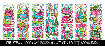 Christmas, Cocoa and Books  Bookmark UV DTF Decal sheet- 7 Designs per sheet 3 sheet options