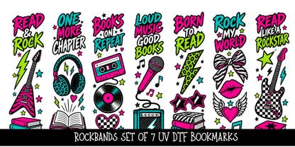 Rockbands Bookmark UV DTF Decal sheet- set of 7 Designs