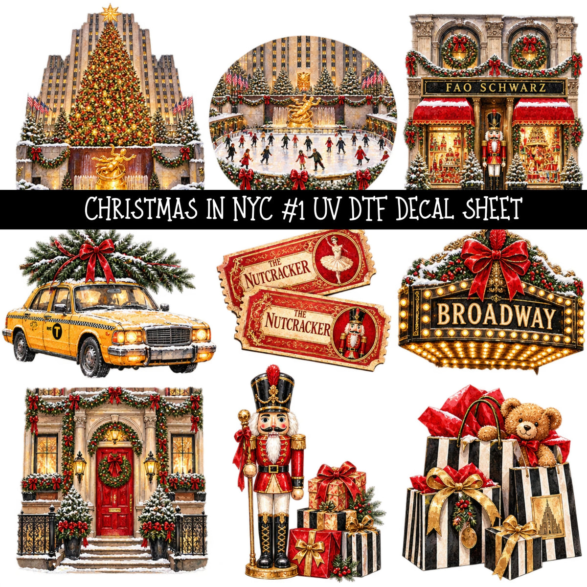 Christmas in NYC UV DTF Decal sheets 9 Designs available