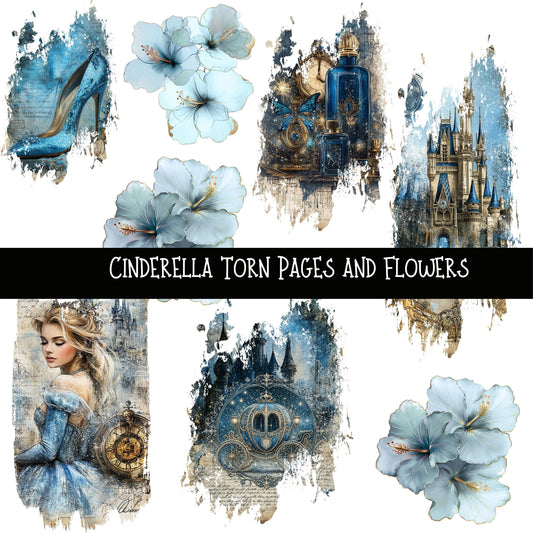 Cinderella Torn Pages and Flowers UV DTF Decal sheets