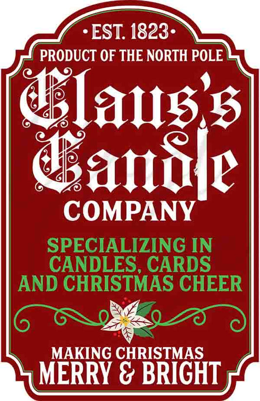 Claus's Candle Company in Red - UV DTF Decal