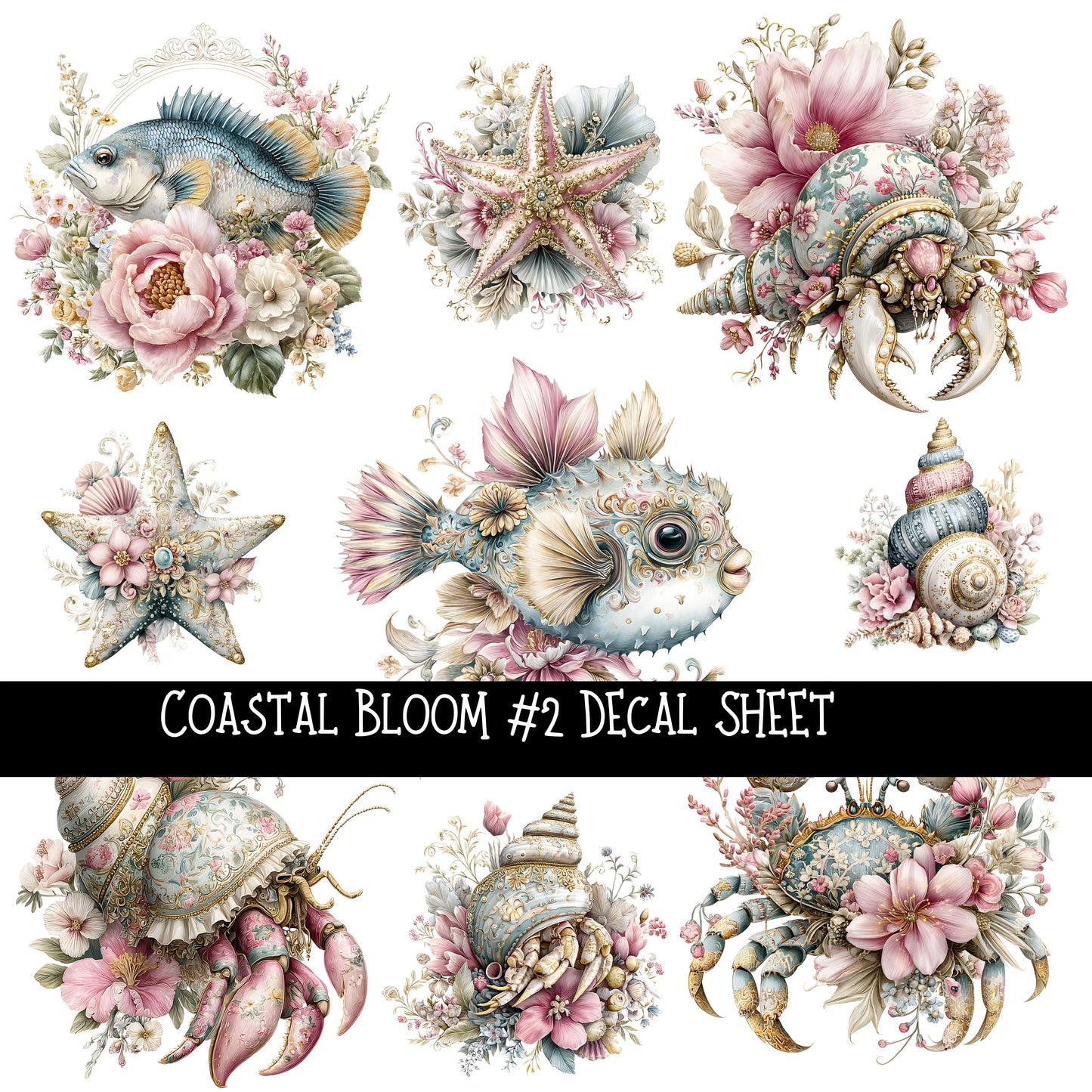 Coastal Bloom UV DTF Decal sheets 5 design Options  available
