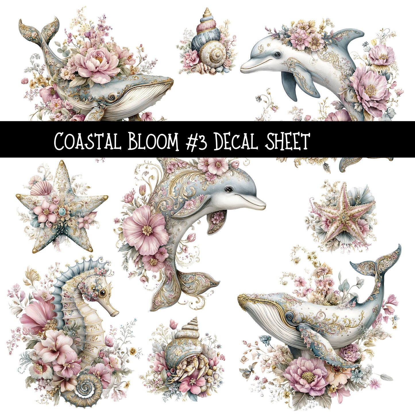 Coastal Bloom UV DTF Decal sheets 5 design Options  available