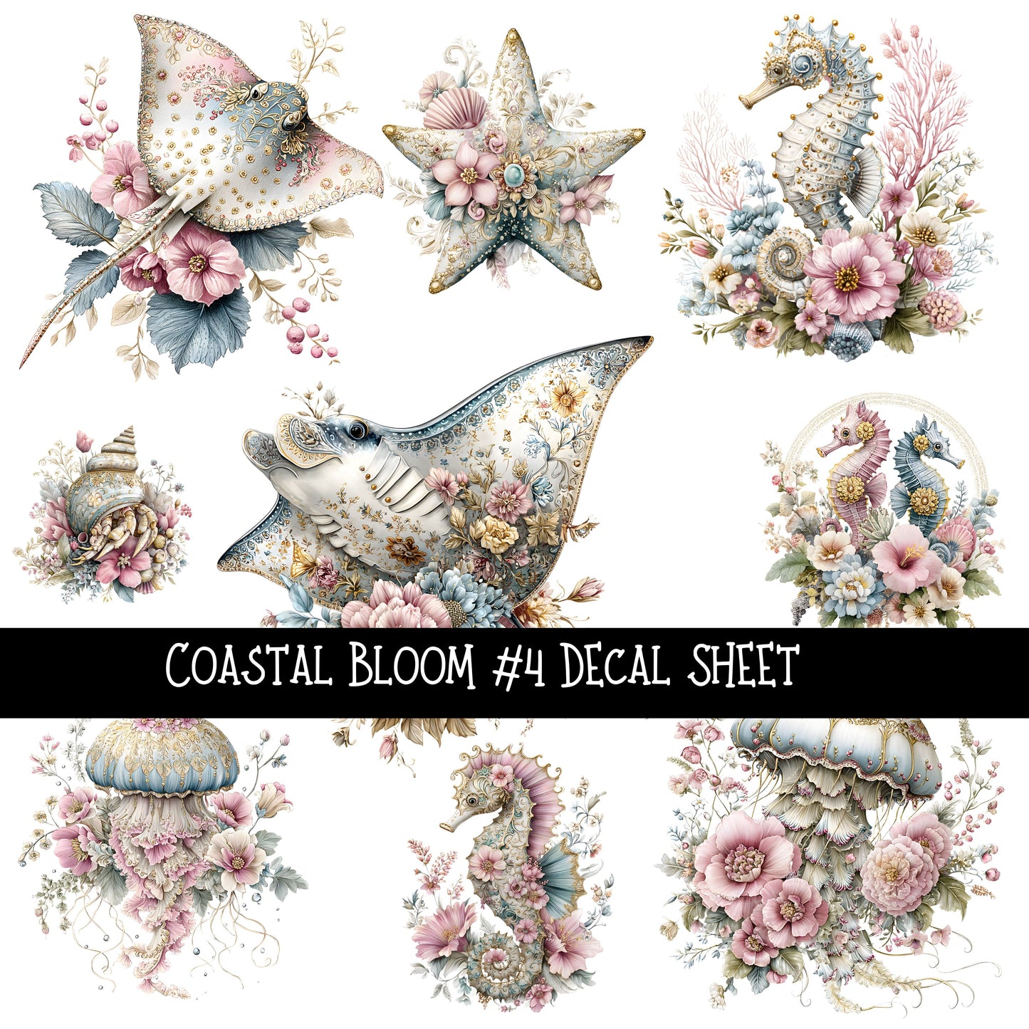 Coastal Bloom UV DTF Decal sheets 5 design Options  available
