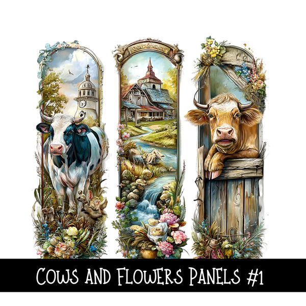 Cows and Flowers panels UV DTF Decal sheets 4 Designs to choose from