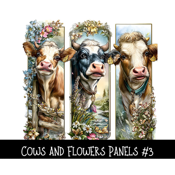 Cows and Flowers panels UV DTF Decal sheets 4 Designs to choose from