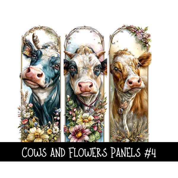 Cows and Flowers panels UV DTF Decal sheets 4 Designs to choose from