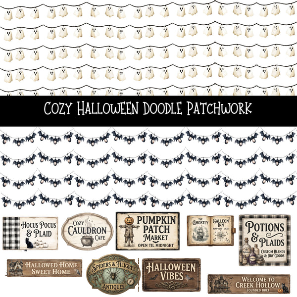Cozy Halloween Doodle Patchwork Set