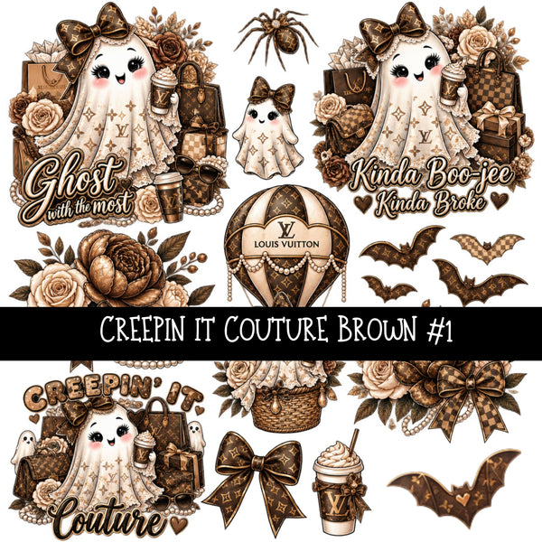 Creepin it Couture Brown UV DTF Decal sheets 9 Designs available