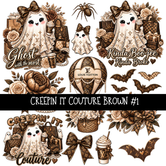 Creepin it Couture Brown UV DTF Decal sheets 9 Designs available