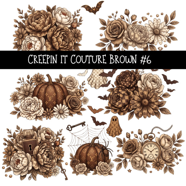 Creepin it Couture Brown UV DTF Decal sheets 9 Designs available