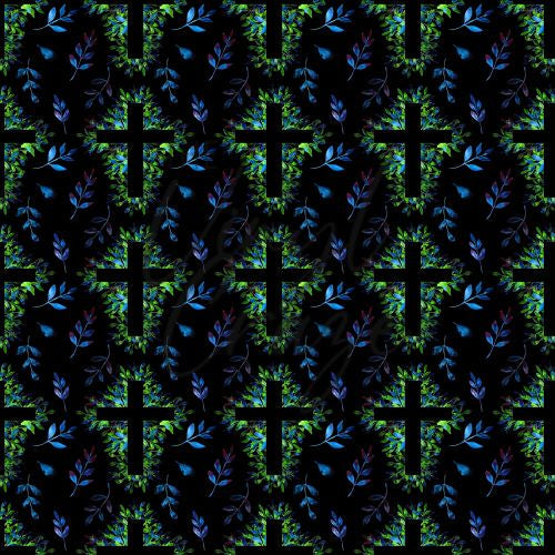 Cross With Leaves - Adhesive Vinyl 12x12 Sheet