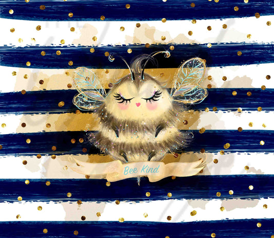 Cute Fuzzy Bee on Blue Stripes - Adhesive Vinyl Wrap