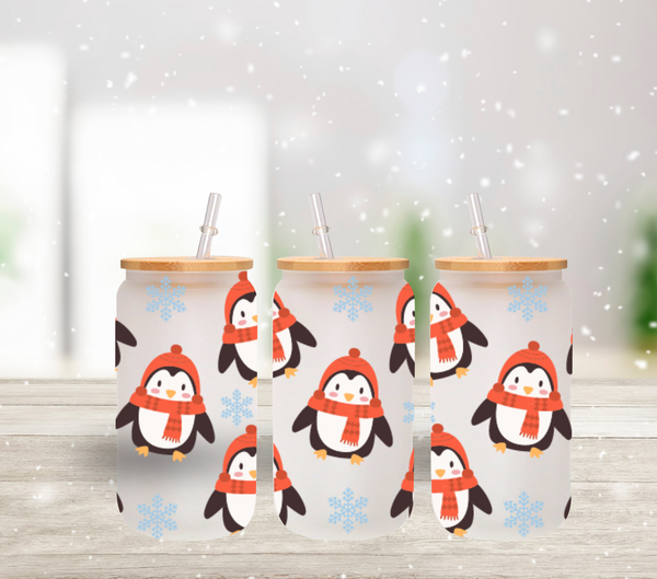 Cute penguins - UV DTF 16oz Libbey wrap