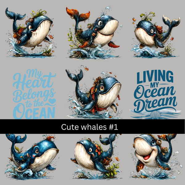 Cute Whales UV DTF Decal sheets