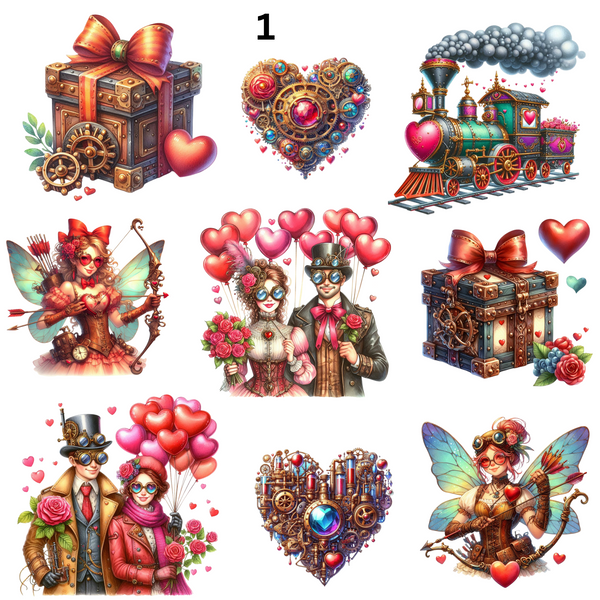 Valentines Day Steampunk - UV DTF Decal sheets